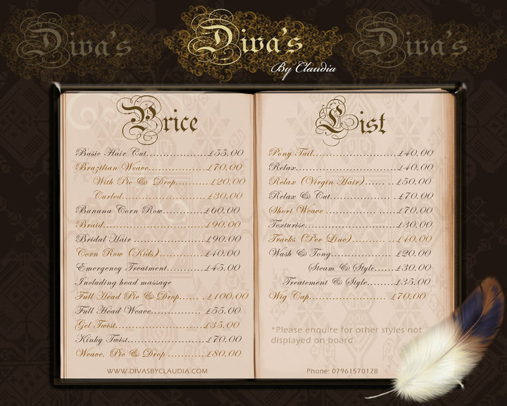 Hair Dressers Price List