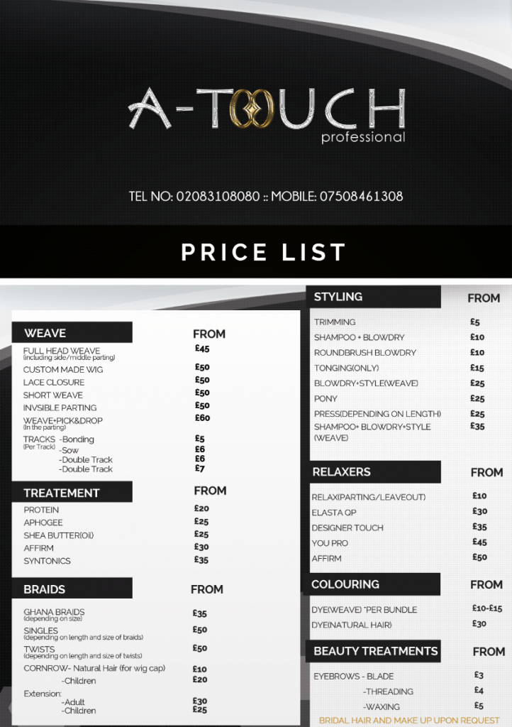 Price List Hair Salon